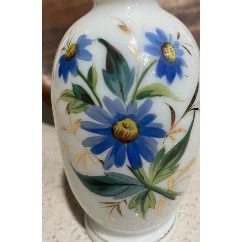 Vintage 1930s-40s Victorian Bohemian Hand Painted Blown Opaline Glass Vase.
